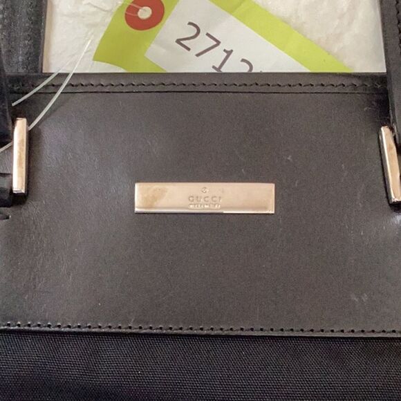 GUCCI BLACK NYLON LEATHER TOTE SHOULDER HAND BAG - Picture 9 of 11